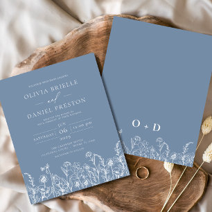 Wildflower Dusty Blue Monogram Wedding Invitation Flyer