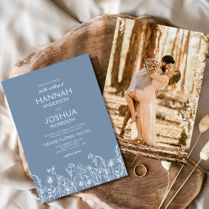 Wildflower Dusty Blue Photo Botanical Wedding Invitation