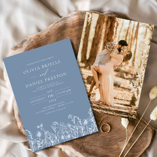 Wildflower Dusty Blue Photo Botanical Wedding Invitation