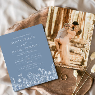 Wildflower Dusty Blue Photo Wedding Invitation