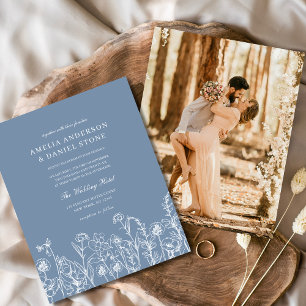 Wildflower Dusty Blue Photo Wedding Invitation