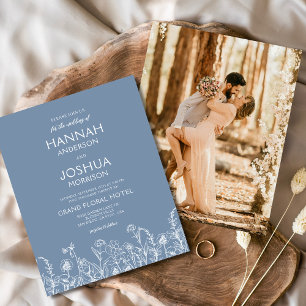 Wildflower Dusty Blue Photo Wedding Invitation Flyer
