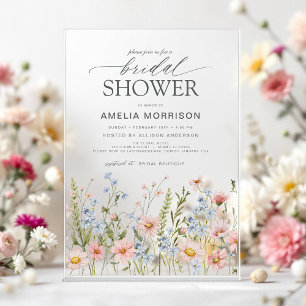 Wildflower Dusty Blue Pink Garden Bridal Shower Acrylic Invitations