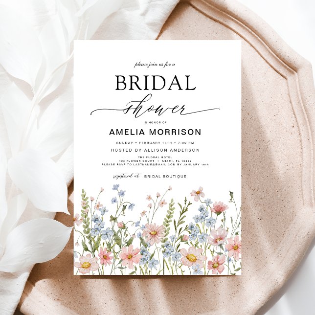 Wildflower Dusty Blue Pink Garden Bridal Shower Invitation (Creator Uploaded)