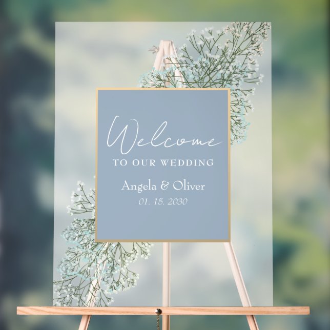 Wildflower Dusty Blue Wedding Memorial Acrylic Sign (Neutral)