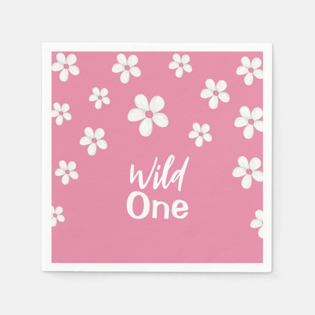Wildflower Dusty Pink Cute Baby Girl Birthday Napkin (Front)