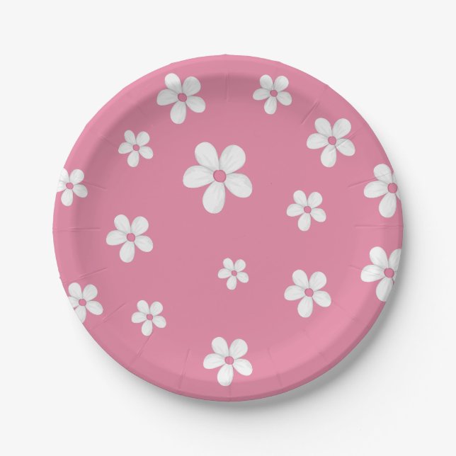 Wildflower Dusty Pink Cute Baby Girl Birthday Paper Plate (Front)
