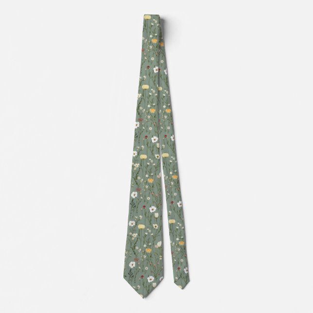 Wildflower Dusty Sage Floral Green Tie (Front)