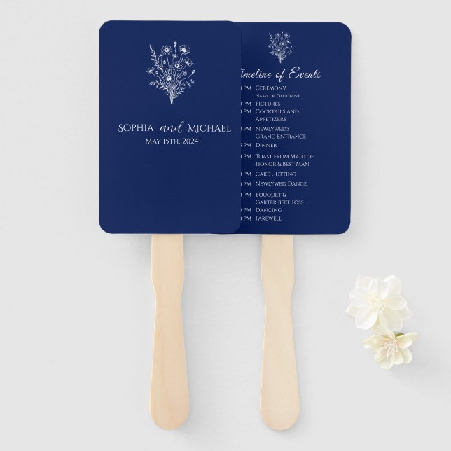 Wildflower Elegance-Wedding Program Hand Fan (Front and Back)