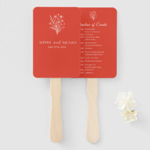 Wildflower Elegance-Wedding Program- Red Orange Hand Fan