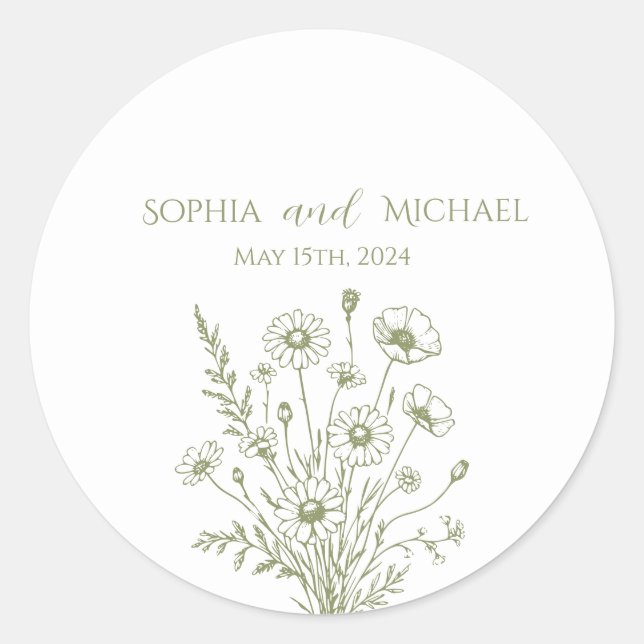 Wildflower Elegance Wedding Stickers (Front)