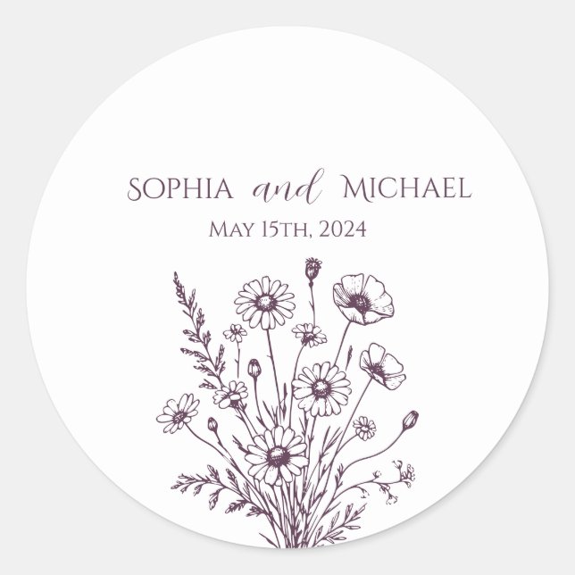 Wildflower Elegance Wedding Stickers (Front)