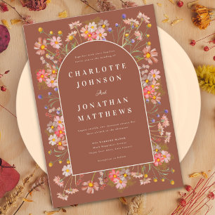 Wildflower Elegant Arch Terracotta Fall Wedding Invitation