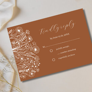 Wildflower Elegant Boho Burnt Orange Wedding RSVP Card