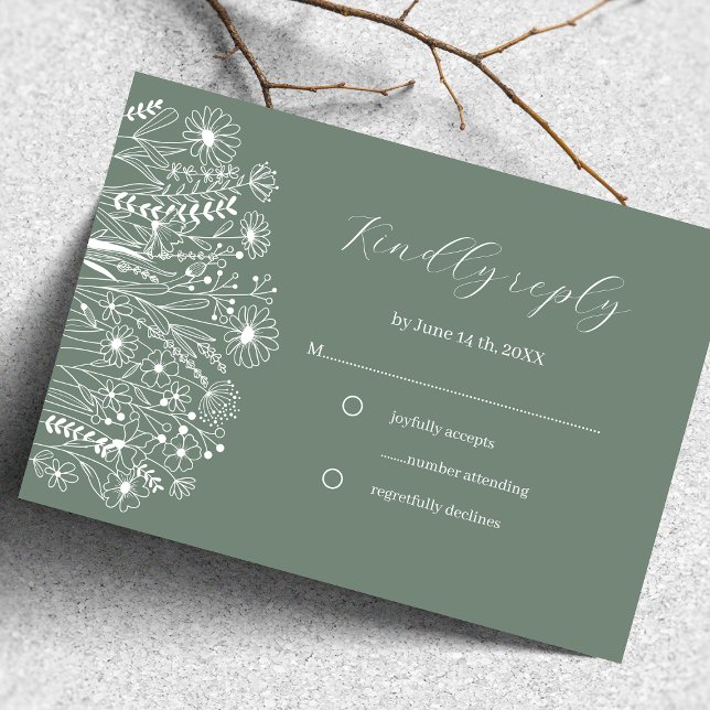  Wildflower Elegant Boho Sage Green Wedding RSVP (Creator Uploaded)