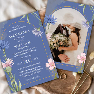 Wildflower Elegant Dusty Blue Wedding Invitation