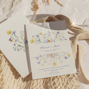 Wildflower Elegant Floral Periwinkle Wedding  Invitation
