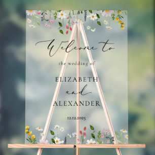 Wildflower Elegant Frosted Wedding Welcome Acrylic Sign