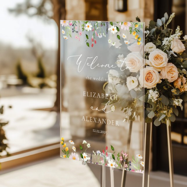  Wildflower Elegant Simple Wedding Welcome  Acrylic Sign (Creator Uploaded)