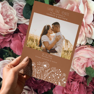 Wildflower Elegant Terracotta Photo Wedding Save The Date