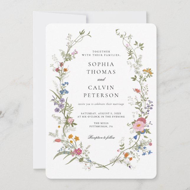 Wildflower Elegant Vintage Wedding Invitation (Front)