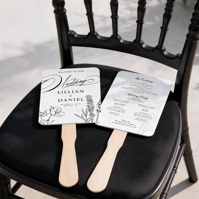 Wildflower Elegant Wedding Program Hand Fan (Elegant Wild Flower Wedding Program Fans)