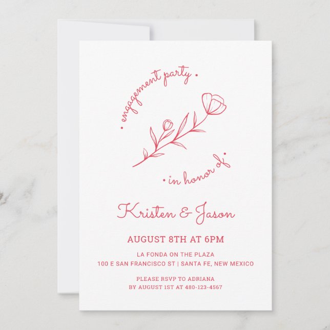 Wildflower Engagement Party Invitation in Rose (Front)