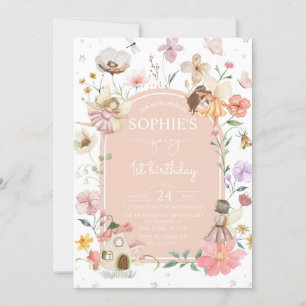 Wildflower Fairy 1st Birthday Party  Invitation