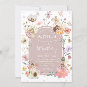 Wildflower Fairy 1st Birthday Party  Invitation