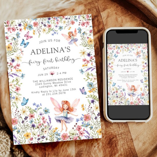 Wildflower Fairy Butterfly 1st Birthday Invitation (Wildflower Fairy Butterfly 1st Birthday Invitation)