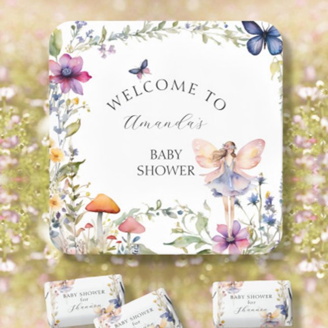 Wildflower Fairy Butterfly Garden Baby Girl Shower Square Paper Coaster (Creator Uploaded)