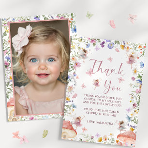 Wildflower Fairy Garden 1st Birthday Photo Thank You Card