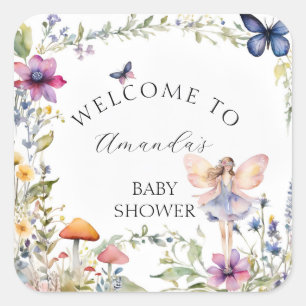Wildflower Fairy Garden Butterfly Baby Girl Shower Square Sticker