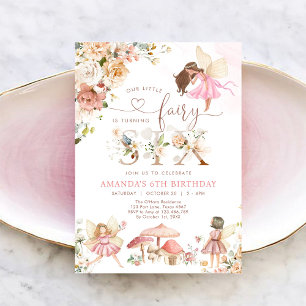 Wildflower Fairy Six Girl 6th Birthday Invitation