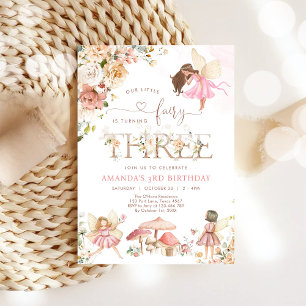 Wildflower Fairy Three Girl 3rd Birthday  Invitation