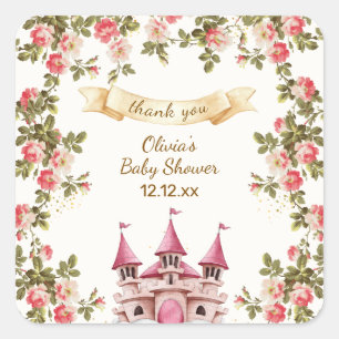 Wildflower Fairytale Castle Baby Shower Thank You Square Sticker