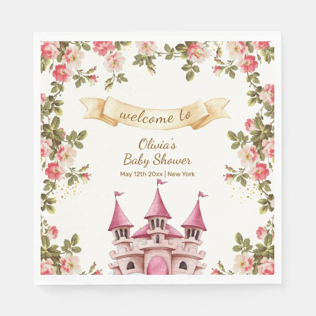 Wildflower Fairytale Castle Baby Shower Welcome  Napkin (Front)