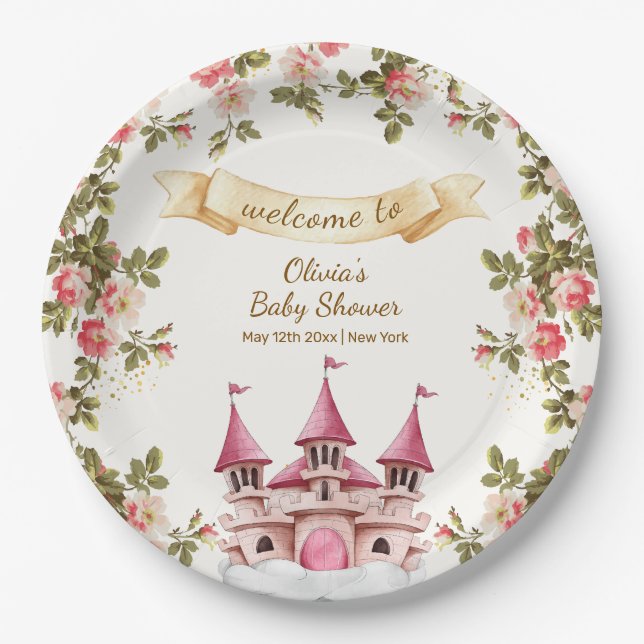 Wildflower Fairytale Castle Baby Shower Welcome  Paper Plate (Front)