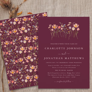 Wildflower Fall Burgundy Blush Pink Wedding Invitation