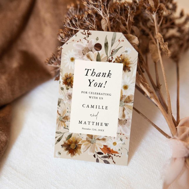 Wildflower Fall Floral Wedding Gift Tags (Fall Floral Wedding Thank you card)