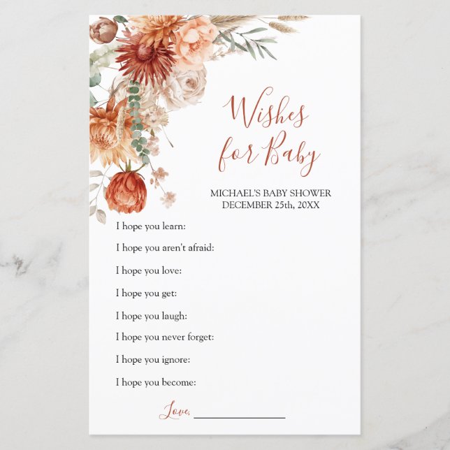 Wildflower Fall in Love Baby Shower Wish for Baby (Front)