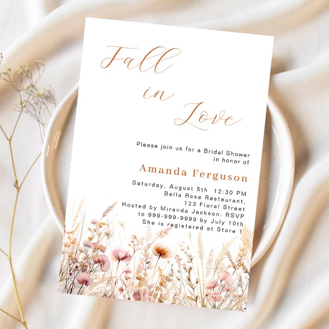 Wildflower fall love peach pink Bridal Shower Invitation (Creator Uploaded)