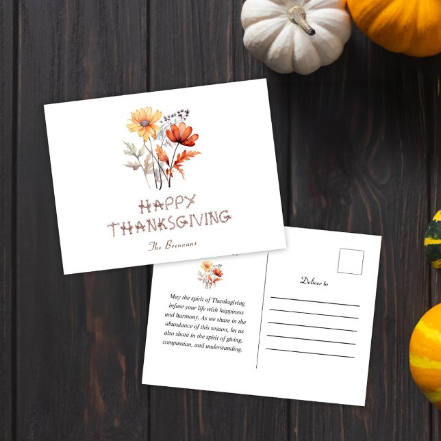 Wildflower Fall Modern Rustic Thanksgiving Holiday Postcard (Wildflower Fall Modern Rustic Thanksgiving Holiday Postcard)