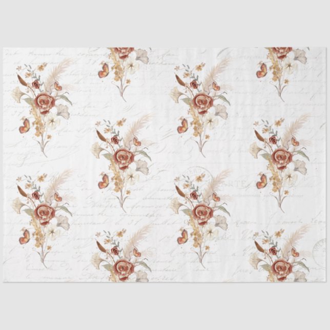 Wildflower Fall Pampas Grass Butterflies Decoupage Tissue Paper (Front)