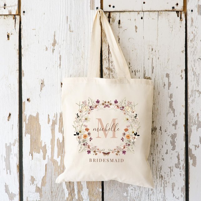 Wildflower Fall Wedding Bridesmaid Name Tote Bag (Creator Uploaded)