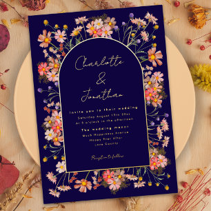 Wildflower Fall Wedding Navy Blue Gold