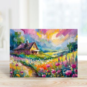 Wildflower Farmhouse Landscape Modern Abstract Art Card