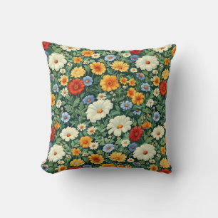 Wildflower Farmhouse Stylish Meadow Green Red  Cushion