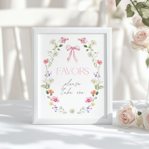 Wildflower Favors Baby in Bloom pink Bow Poster