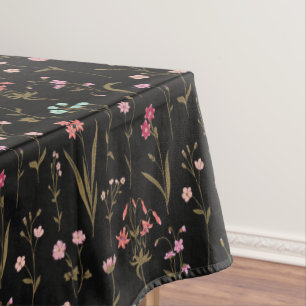 Wildflower Feast Multicolored Black Background  Tablecloth